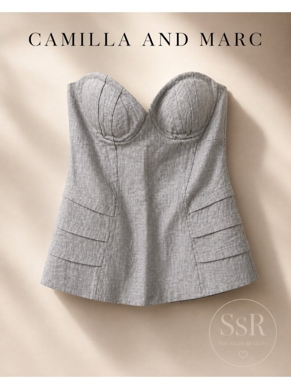 Camilla and Marc King Cobra Strapless Linen Corset Bustier Top Gray NWOT US8